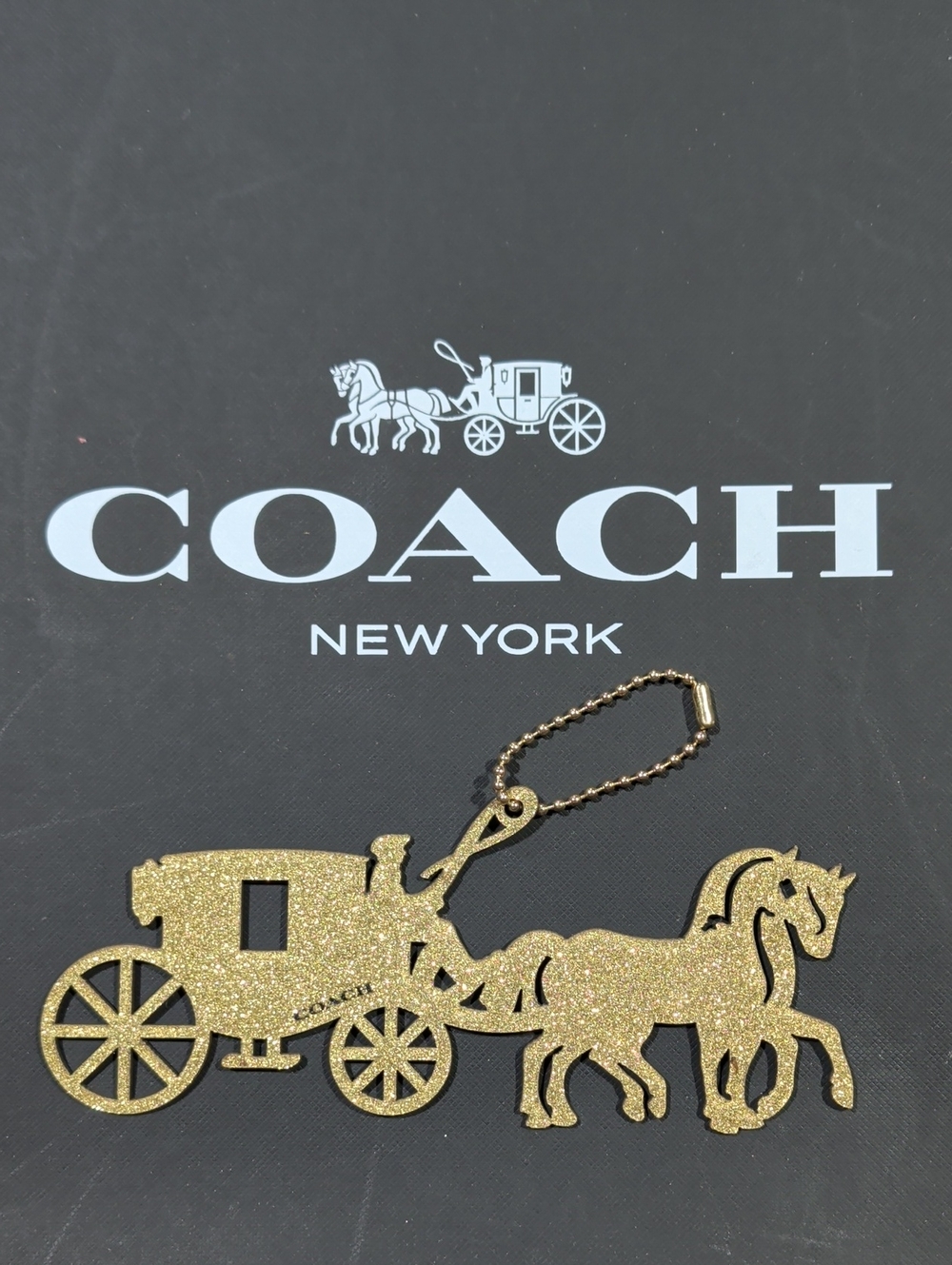 Rare Coach Gold Glitter Carriage Key Chain Bag Charm